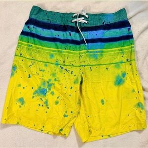 Vibrant Yellow and Green Swim Trunks
